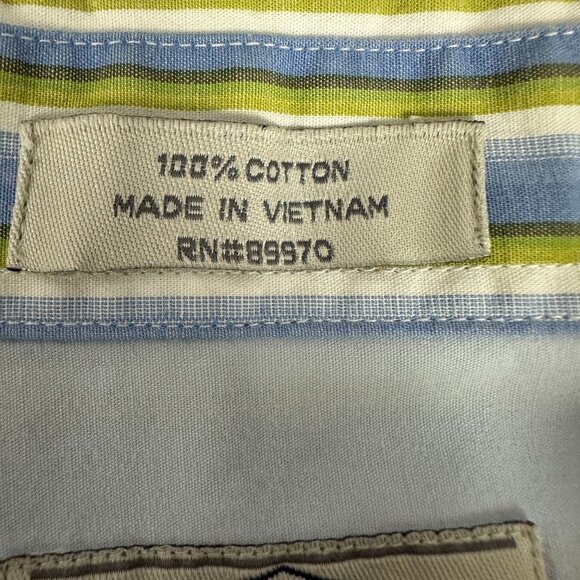 Eighty Eight Men's XL Button-Down Shirt Blue & Green Stripes 100% Cotton - Picture 3 of 7